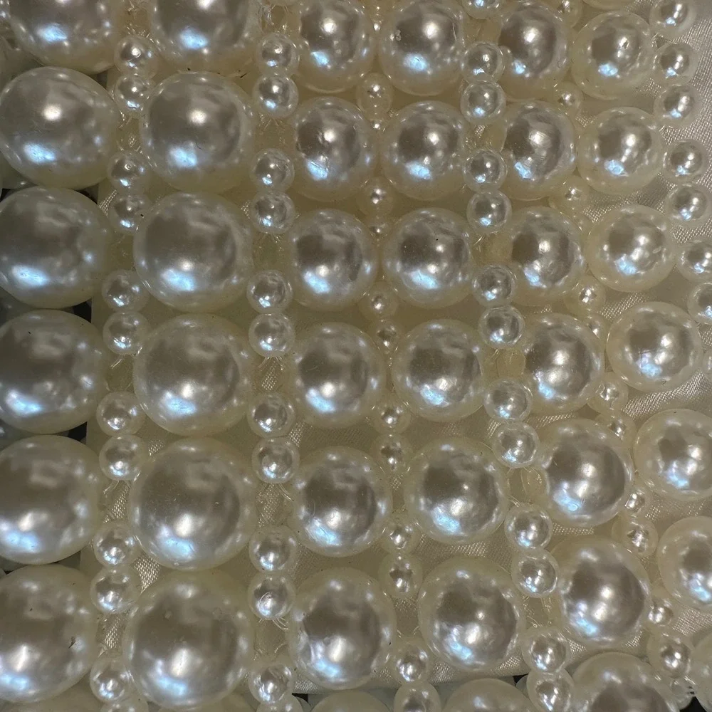 Vintage Style Ivory Faux Pearl Beaded Baguette Shoulder Bag Evening Purse